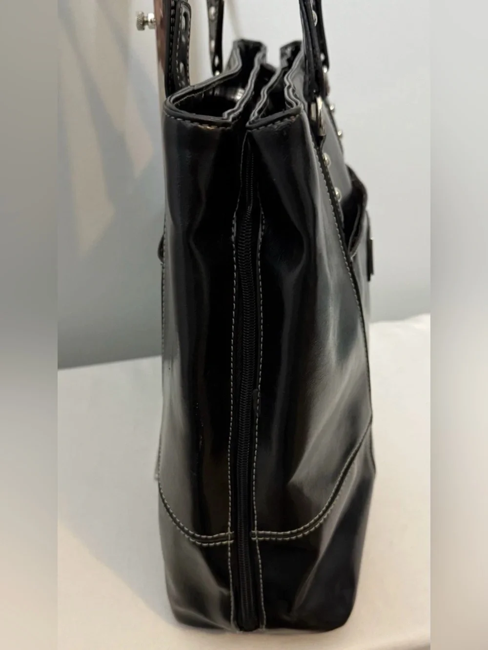 Franklin Covey Laptop Bag Tote Purse Black Patent Faux Leather Briefcase